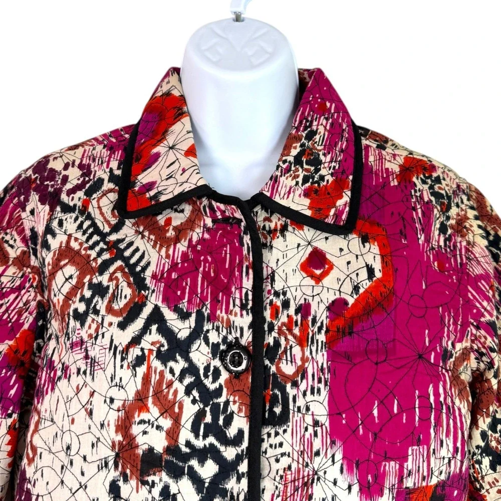 Vintage Y2K Lightweight Quilted Jacket Sz M Wearable Art Abstract Print Eclectic